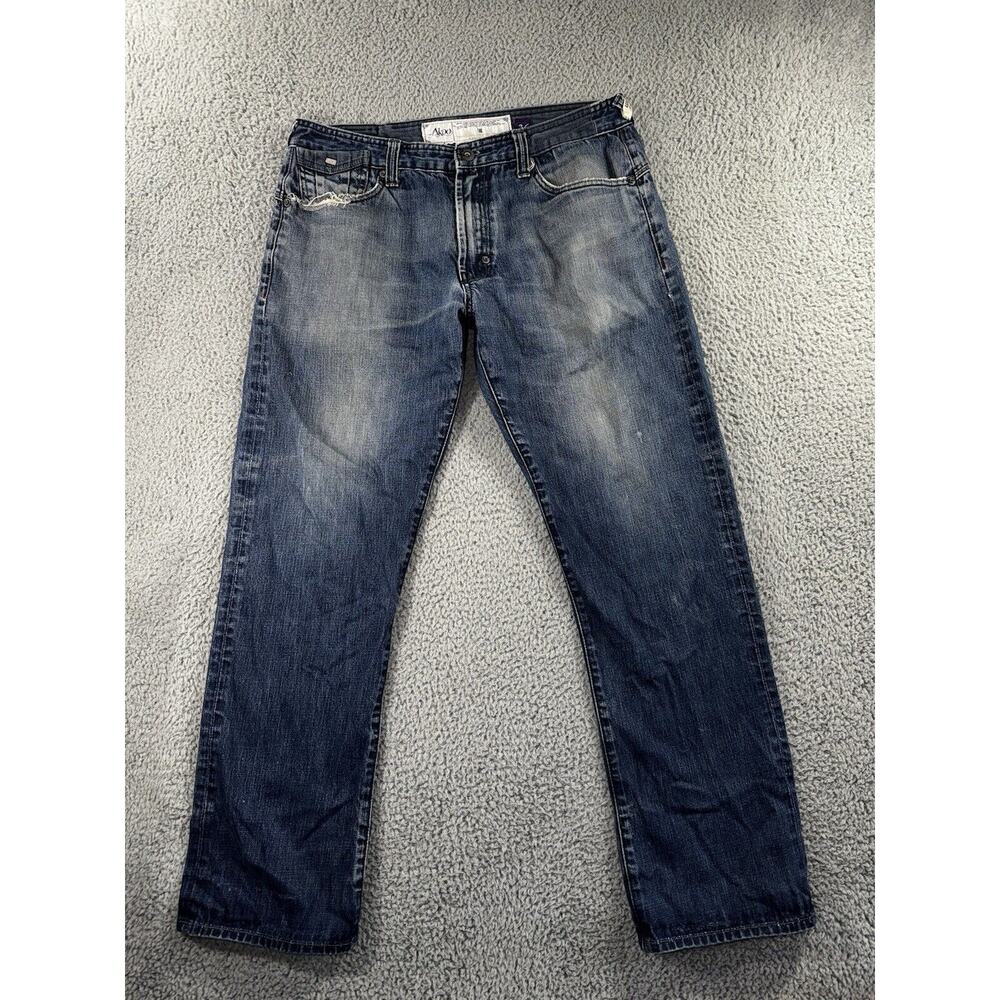 Akoo Blue Straight Leg Jeans with Distressed Details